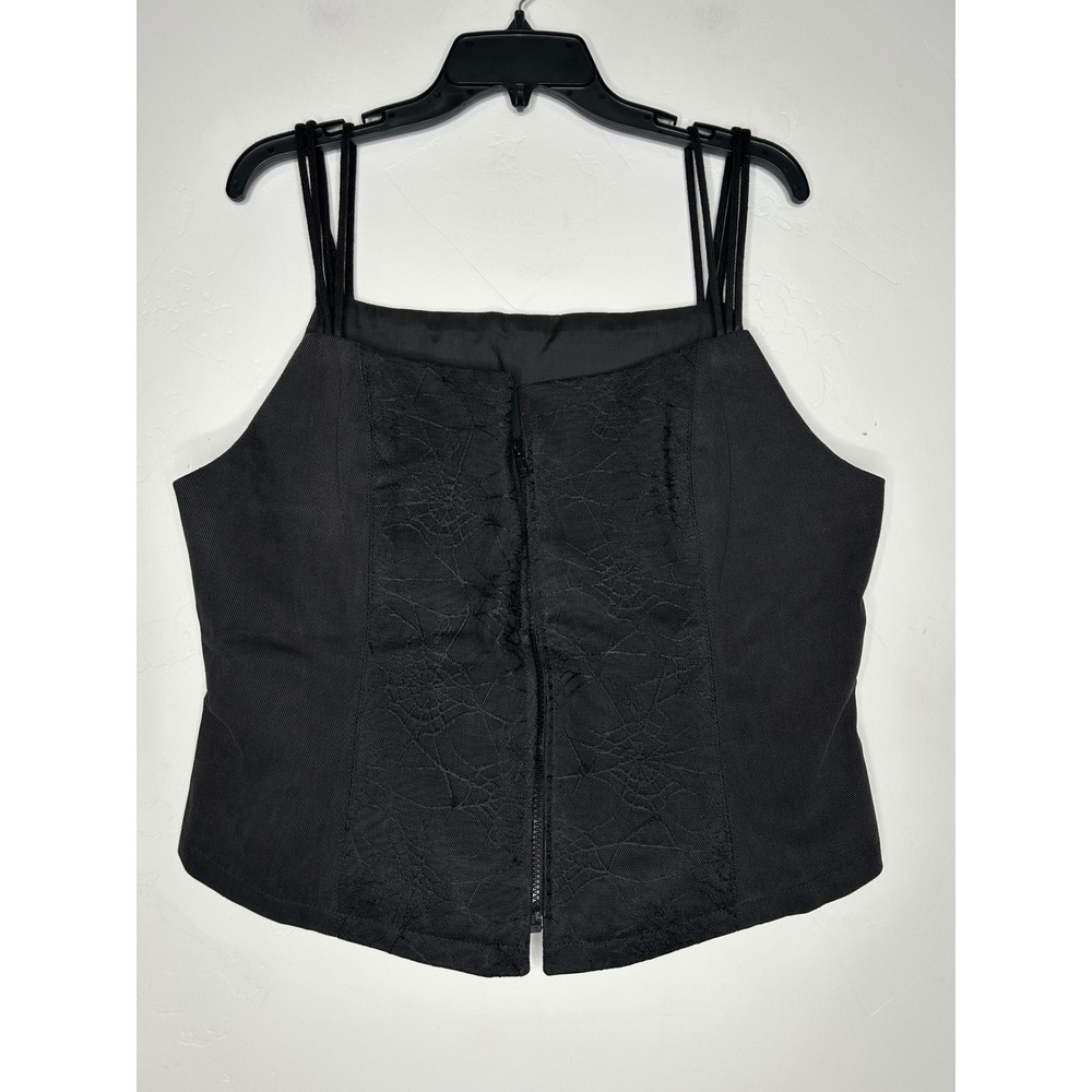Dark Gray Spider Web Lace Crop Top Zip Front Corset SZ 1X Halloween Alternative